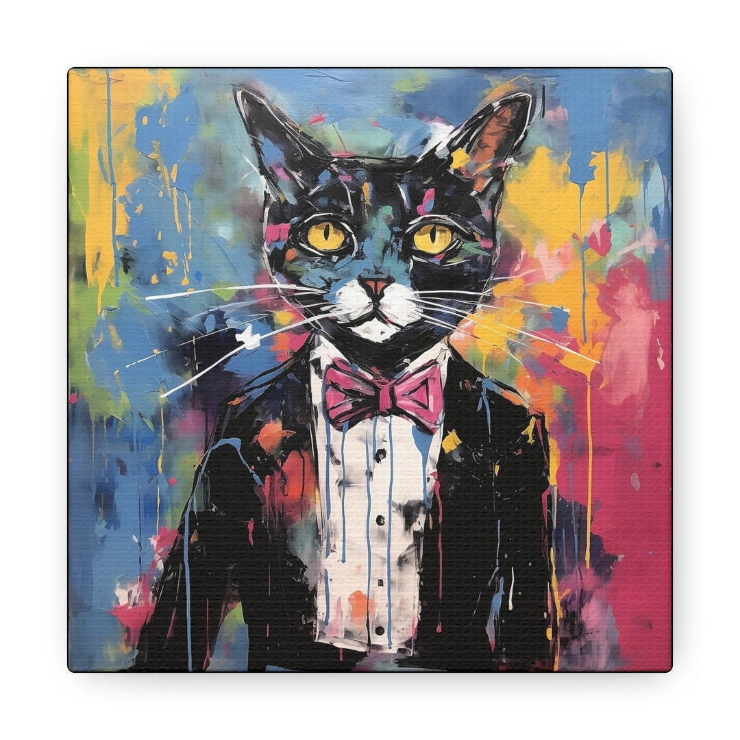 Black Tuxedo Cat Wall Art Print Tuxedo Cat Art Canvas Gift for Cat ...