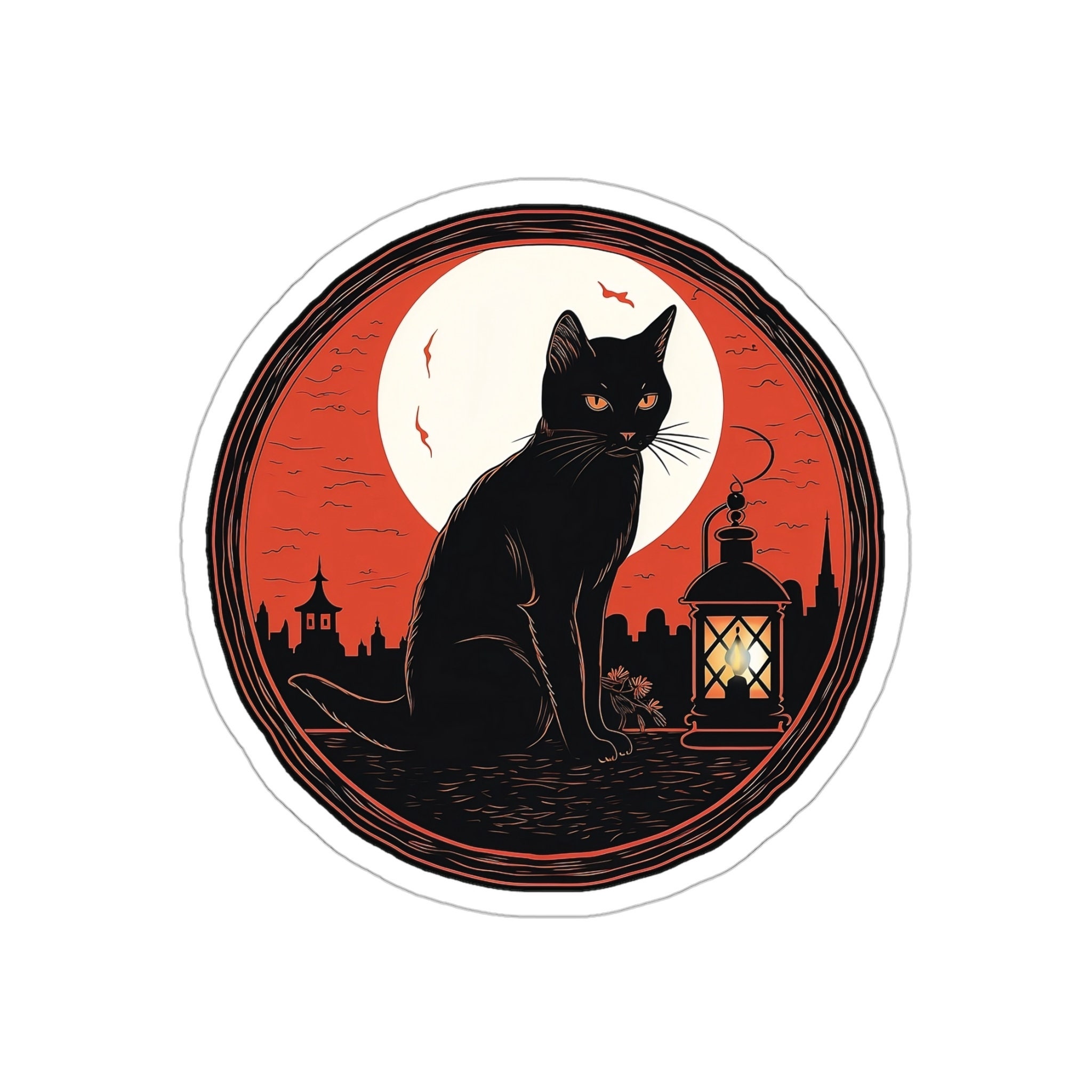 Halloween Black Cat Vinyl Sticker, Spooky Kitty Sticker, Witch Black ...