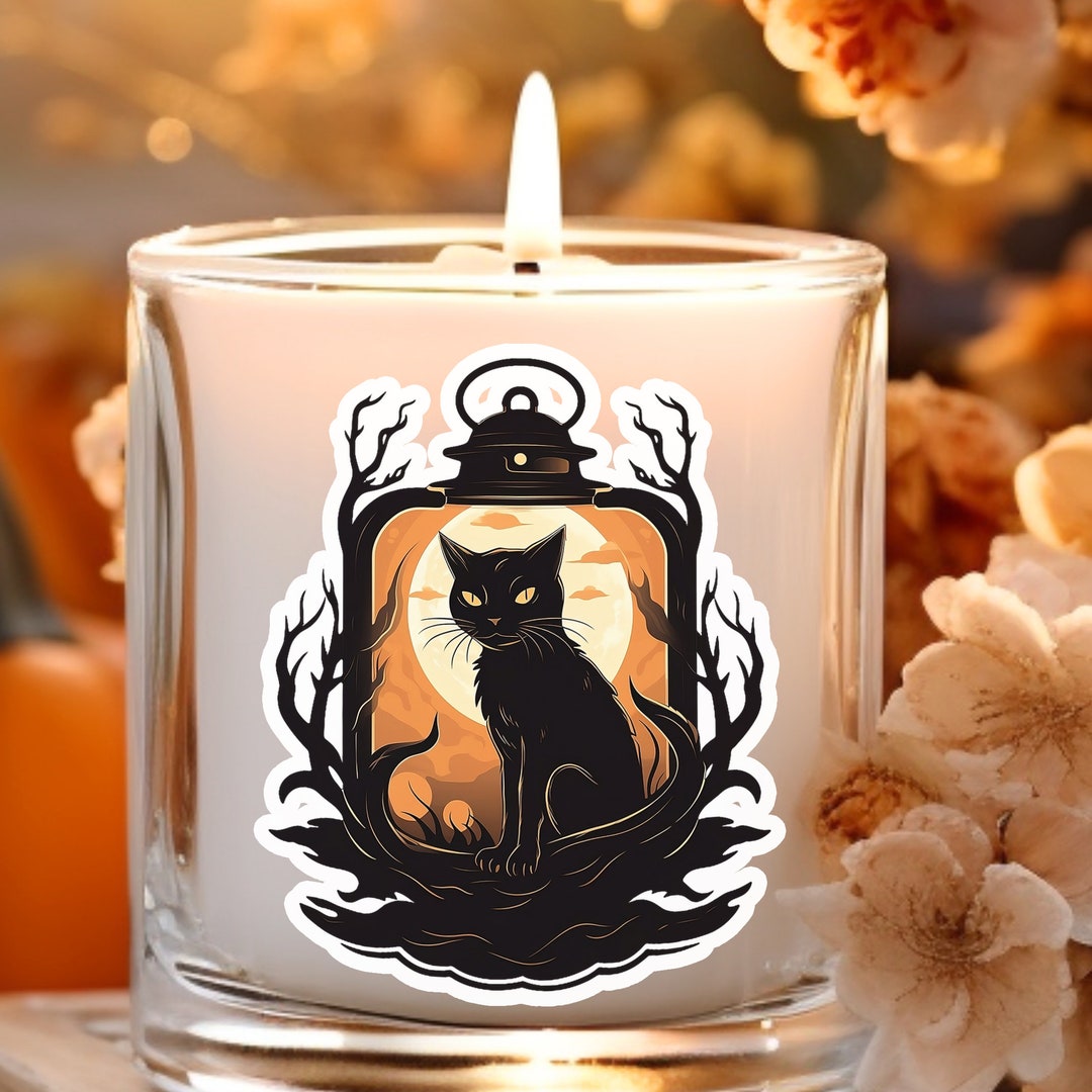 Halloween Black Cat Vinyl Sticker, Spooky Kitty Sticker, Witch Black ...