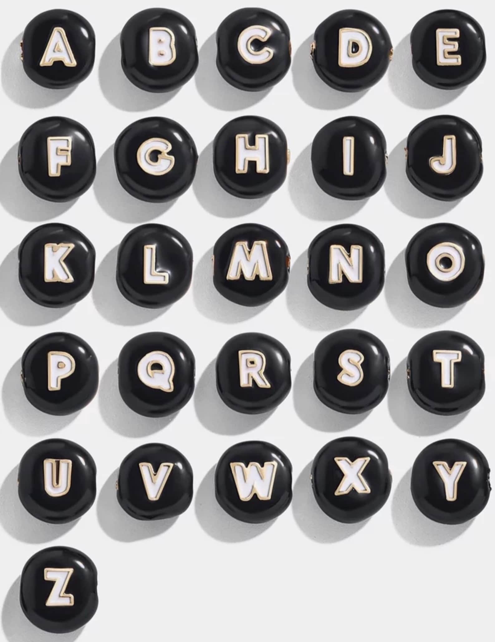 Black Enamel Letter Beads, Cast Enamel Letters, Gold Lined Letter Beads ...
