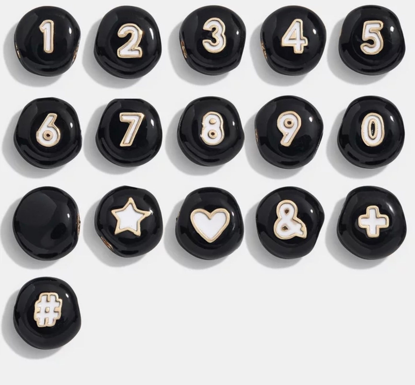 Black Enamel Letter Beads, Cast Enamel Letters, Gold Lined Letter Beads ...