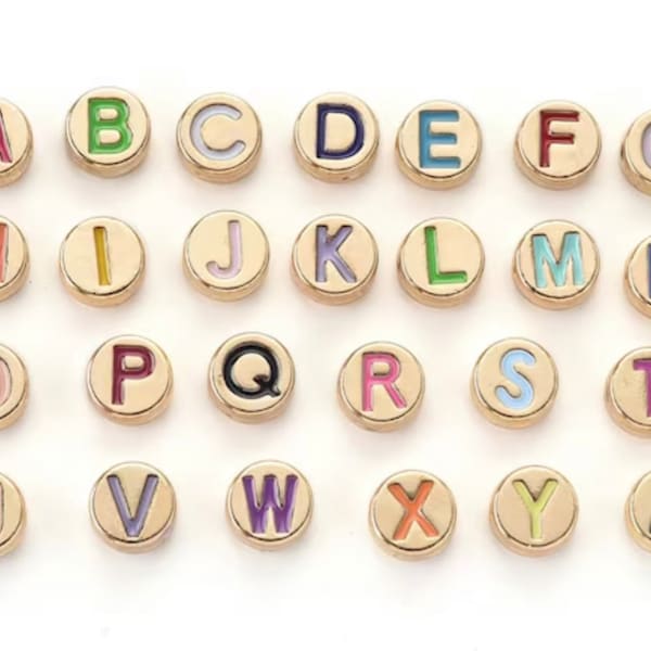 Gold Enamel Colorful Letter Beads, Gold Lined Letter Beads, Number Beads, Symbol Beads, Alphabet Beads, Name Beads