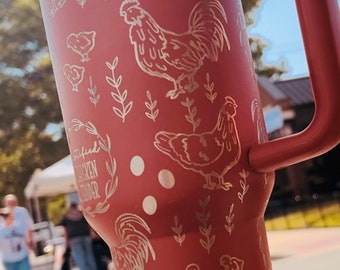 Chicken themed Engraved Tumbler with straw