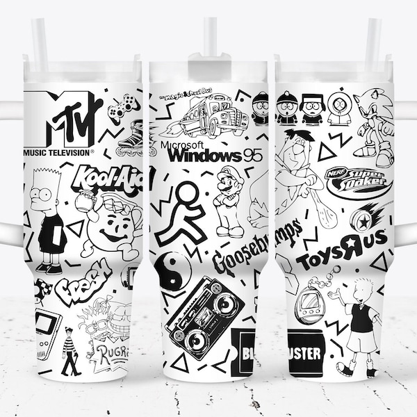File di incisione a tema anni '90 - bicchiere da 40 oz - SVG - Download digitale