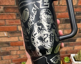 Philadelphia football themed Engraved Tumbler with straw