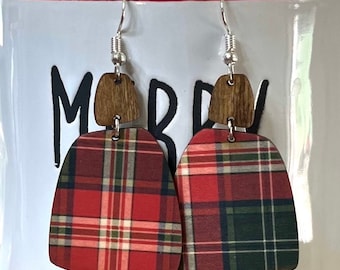 Christmas Plaid wood earrings