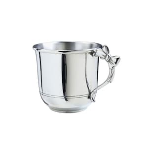 Personalized Bow Handle Pewter Baby Cup, Keepsake Baby Gift, Engraved silver baby cup