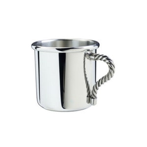 Engraved Baby Cup Pewter, Silver Baby Cup, Rope Handle