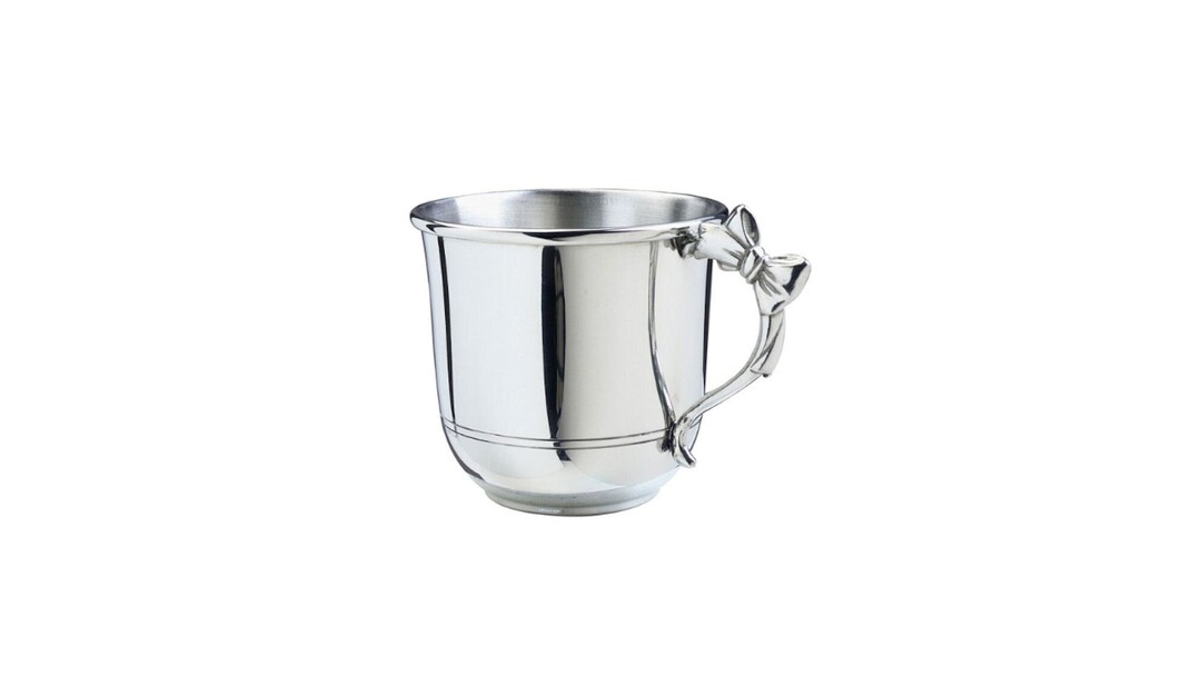 Personalized Bow Handle Pewter Baby Cup, Keepsake Baby Gift, Engraved