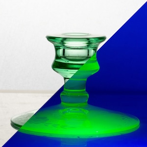 Fostoria Royal Green Glow Floral Depression Glass Candlestick Holder Uranium