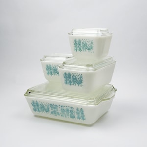 VTG PYREX Amish Butterprint 8Pc. Fridgie Refrigerator Dish Set with lids #501 (2), 502, 503