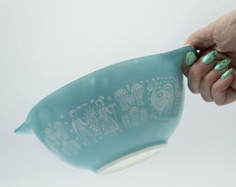 Vintage Pyrex Amish Butterprint Turquoise & White Nest 4