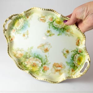 Royal Rudolstadt Preussen handmålad handtagsbricka Hollywood Regency prydnadsbricka