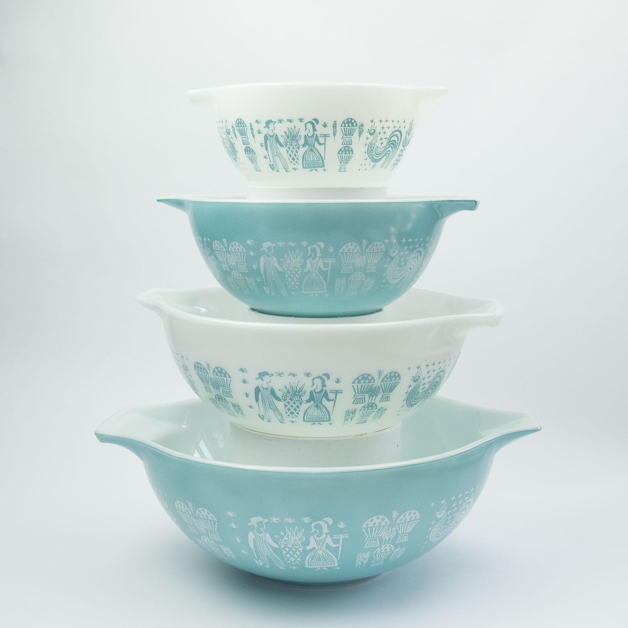 Vintage Pyrex Amish Butterprint Turquoise & White Nest 4