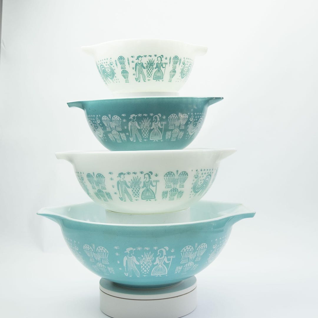 Butternut Pyrex Vintage Pyrex Amish Butterprint Turquoise & White Nest 4 Cinderella ...