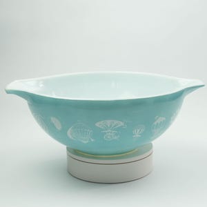 VTG 1958 Pyrex Cinderella Hot Air Balloons Turquoise Bowl 4 qt #444