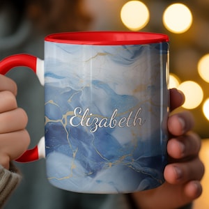 Gold Blue Marble Mug, Personalised Mug, Custom Name Cup, Coffee Tea Cup Gift For Her, Valentines Gift For Her Him, Sister Mum Birthday Gift