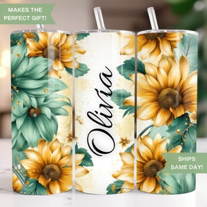 Personalized Sunflower Tumbler with Name for Her, Girl Cute Floral Travel Cup Gift with Custom Name for Women, Floral Gift for Best Friends