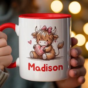 Personalized Kids Valentines Mug with Cute Cartoon Character, Custom Name Gift