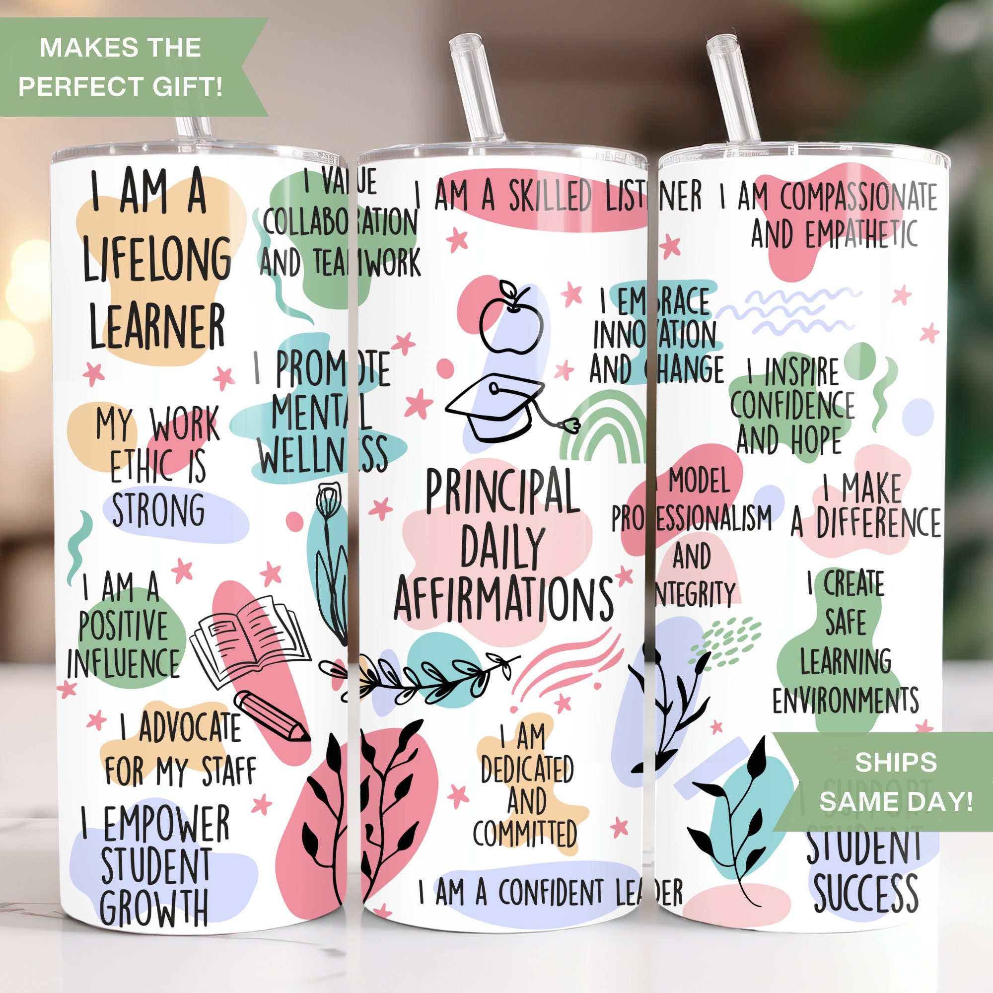 Principal Daily Affirmations Tumbler, Daily Affirmations Cup for Her, Self Affirmation Gift, My Mental Health Cup, Self Care Daily Reminder