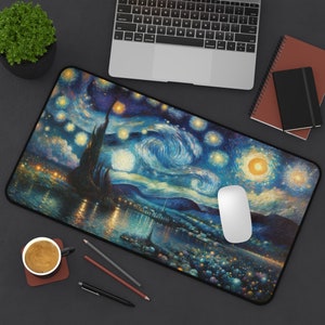 Starry Night Van Gogh Inspired Desk Mat, Large Artistic Mouse Pad, Office Decor, Creative Work Space Accessory, Gift for Artists image 4