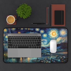 Starry Night Van Gogh Inspired Desk Mat, Large Artistic Mouse Pad, Office Decor, Creative Work Space Accessory, Gift for Artists image 7