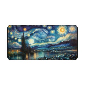 Starry Night Van Gogh Inspired Desk Mat, Large Artistic Mouse Pad, Office Decor, Creative Work Space Accessory, Gift for Artists image 8