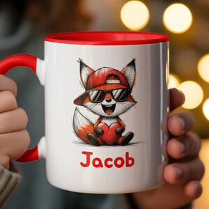 Personalized Fox Mug for Kids, Cute Animal Valentines Day Gift, Custom Name Childrens Drinkware, Unique Boys and Girls Cup