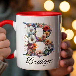 Floral Alphabet B Personalized Mug, Custom Name Coffee Cup, Unique Gift for Her, Mothers Day Special, Valentines Day Present Idea