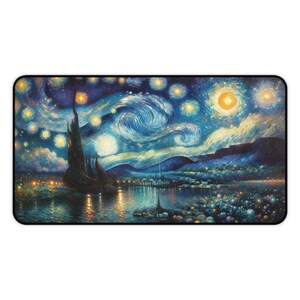 Starry Night Van Gogh Inspired Desk Mat, Large Artistic Mouse Pad, Office Decor, Creative Work Space Accessory, Gift for Artists image 5