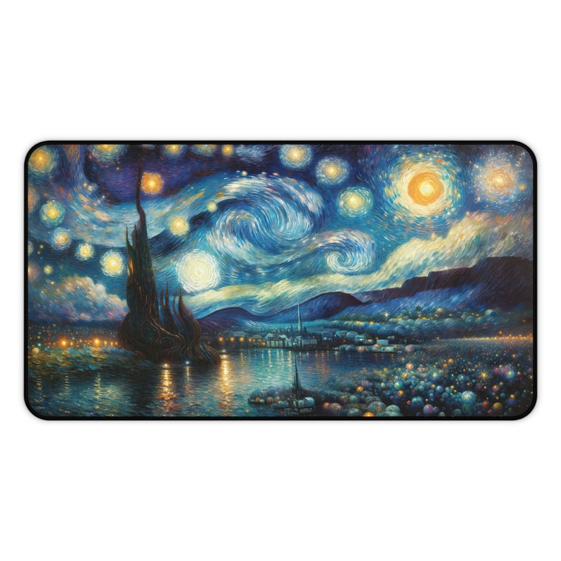 Starry Night Van Gogh Inspired Desk Mat, Large Artistic Mouse Pad, Office Decor, Creative Work Space Accessory, Gift for Artists image 5