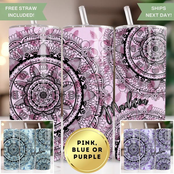 Curse Word Mandala Tumbler, Secret Cuss Words Mandala Tumbler, Hidden Swear Word Tumbler Gift for Bestie, Mandala Tumbler With Lid And Straw