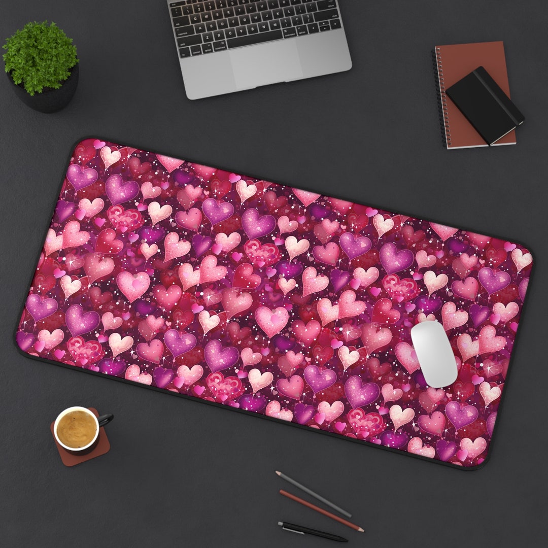 Pink Love Computer Mat Sparkling Hearts Desk Mat, Romantic Pink Desk Blotter, Large Mouse Pad ...