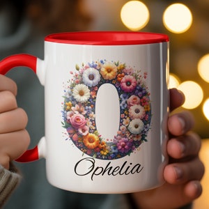 Floral Alphabet Letter O Personalized Mug, Custom Name Coffee Cup, Unique Gift for Her, Mothers Day Present, Birthday Tea Mug