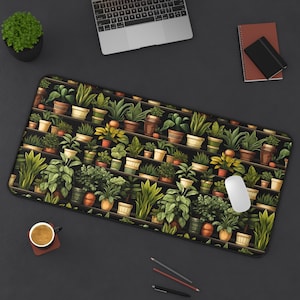 Botanical Desk Mat, Large Plant Mousepad, Home Office Decor, Greenery Desk Protector, Garden Lover Gift, Workstation Accessory