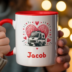 Personalized Kids Valentines Mug, Custom Name Coffee Cup, Heart Design Childrens Drinkware, Unique Valentines Day Gift for Son or Daughter