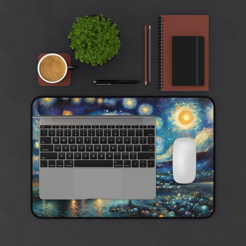 Starry Night Van Gogh Inspired Desk Mat, Large Artistic Mouse Pad, Office Decor, Creative Work Space Accessory, Gift for Artists image 3