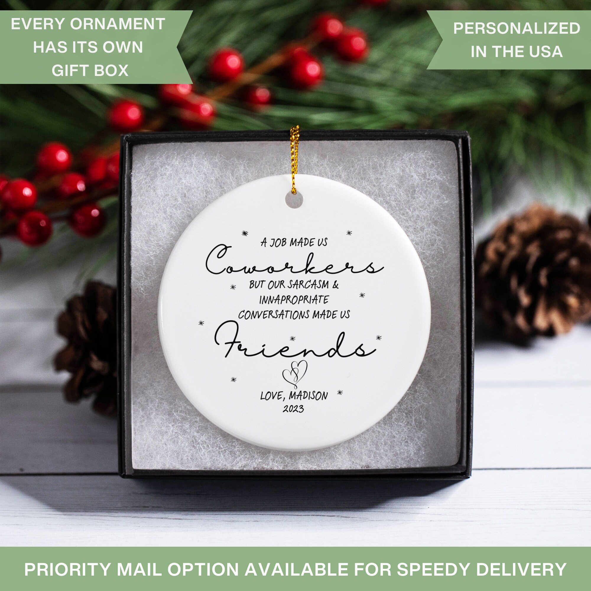 Personalized Coworker Ornament, Custom Christmas Ornament for Coworker ...