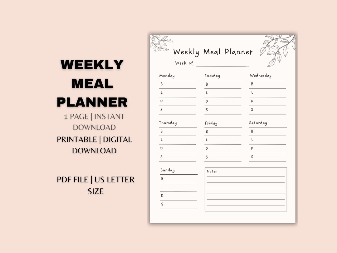 Weekly Meal Planner Organize Printable Instant Download Etsy