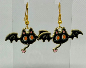 Batty Kitty Halloween Earrings- Bat Cat Kawaii Earrings