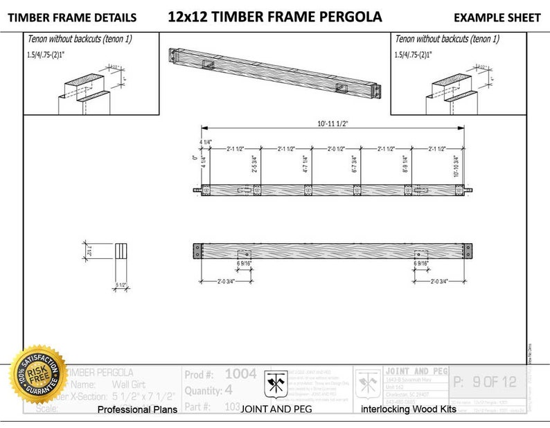 12x12 Timber Frame Pergola Plan - Etsy