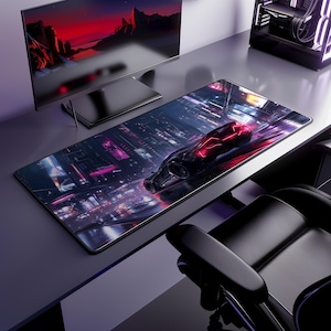 Sports Car Gaming Room Desk Mat - Cool Race Car Desk Pad for Gamer Setup - Office Accessories, Workspace Decor, Gift For Gamers