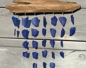 Driftwood and Cobalt Blue Sea Glass Mobile