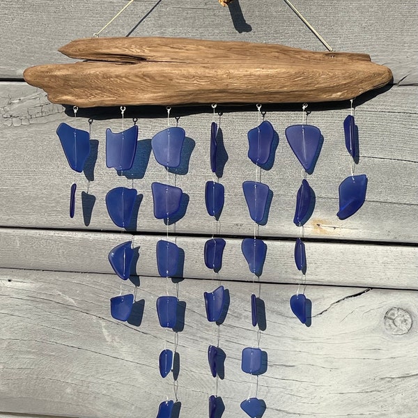 Driftwood and Cobalt Blue Sea Glass Mobile