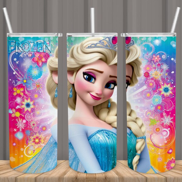 Frozen Tumbler Wrap PNG - Kids Tumbler PNG - Kids Cartoon Tumbler - Cartoon Character PNG - Prnicess Sublimation Tumbler - Design Download