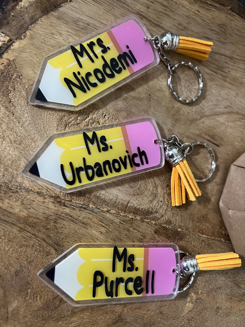 Personalized Teacher Pencil Keychains, Teacher Gifts, Favorite Teacher
