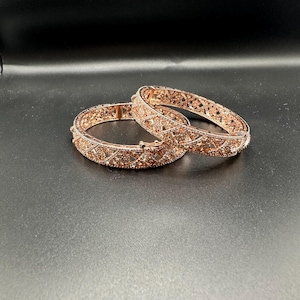 Rose Gold Cubic Zirconia Bangles | Indian Bridal Kada | Sparkly CZ Diamond Cutout Bracelet | Wedding Jewelry Gift | CZ Bollywood Jewelry