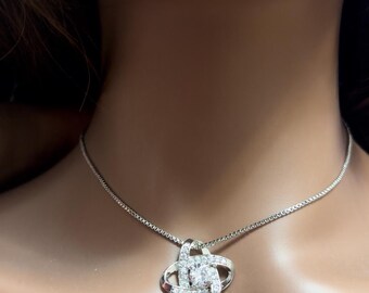 Infinity Silver Pendant Necklace Bollywood Jewelry Statement Pendant Indian Jewelry Pakistani Jewelry  CZ necklace Designer Silver Pendant