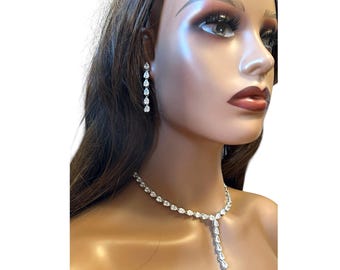 Exquisite Y-shaped Teardrop White Diamond Statement Necklace Indian Jewelry Pakistani Jewelry American Diamond Necklace Bollywood Jewelry Se