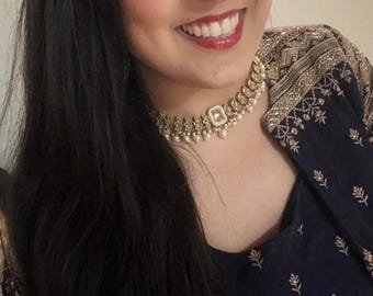 Gold Polki Necklace With Chandbaali Set Polki Kundan Jewelry Stone Jewelry Indian Jewelry Wedding Guest Jewelry Bollywood Modern Jewelry